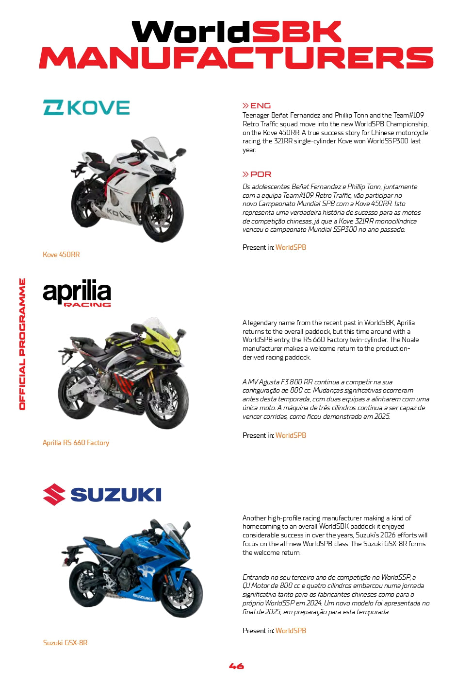 2026 PORTIMAO OFFICIAL PROGRAMME WORLDSBK